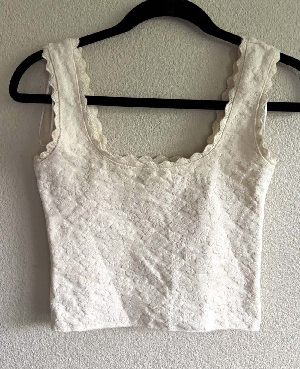 ZARA Women’s M White Floral Square Neck Cropped Top